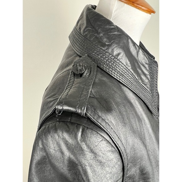 Vintage 80s Matrix Vampire Goth Long Leather Trench Coat Belted Black Korea - Picture 15 of 16